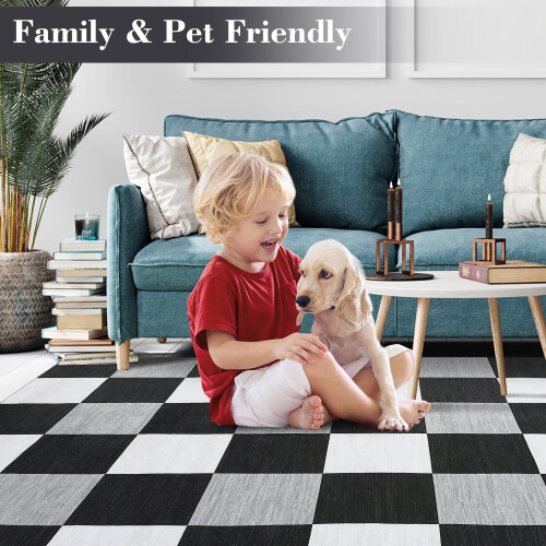 Harperlare Runner Rug Black and White Plaid 2' x 6' 2
