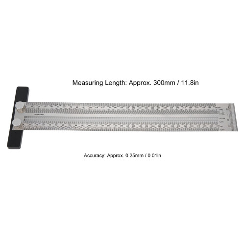 Stainless Steel T-Type Hole Ruler 300mm 1