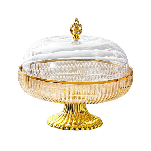 Cake Stand with Dome Yellow Round Dessert Serving Plate 2