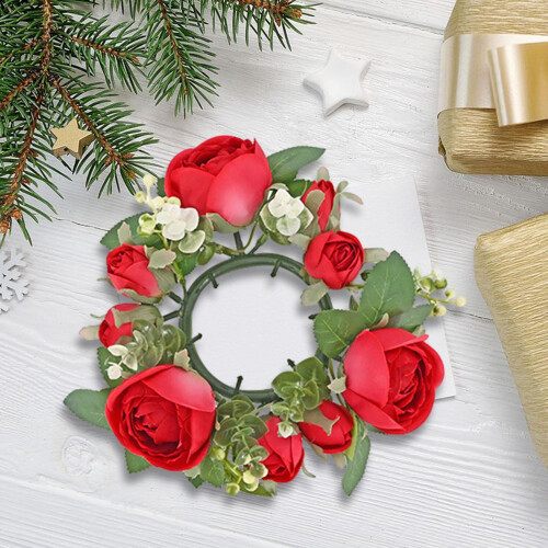 Artificial Rose Wreath Greenery Candle Holder 12in 1