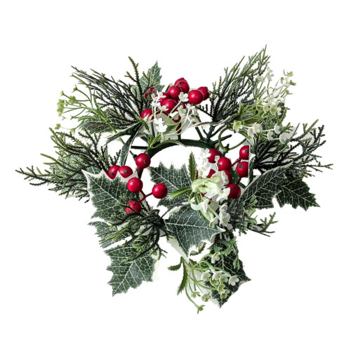 Christmas Pillar Candle Rings Wreath Rustic Greenery 1 Pack 1