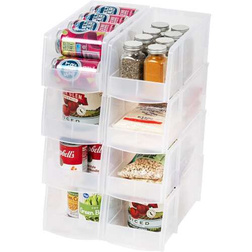 Clear stackable storage bins large open front 8 pack