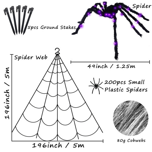 Husfou Halloween Spider Web Set with Light-up Spider and 1
