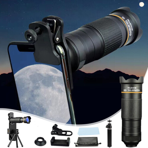 Φακός ζουμ κινητού τηλεφώνου Konghyp2in1 36x – Κιτ HD Universal με κλιπ, συμβατός με τα