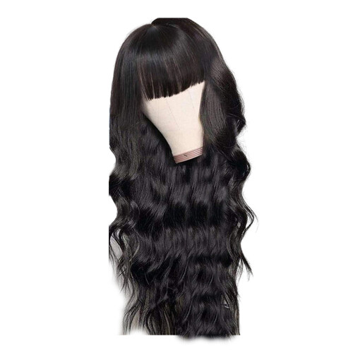 Brown Synthetic Curly Wavy Wig with Bangs 1 Piece