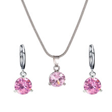 Women's round cubic zirconia jewelry set necklace and hoop
