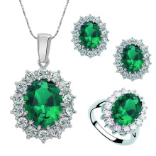 Oval Faux Gem Rhinestone Jewelry Set 3 Pieces