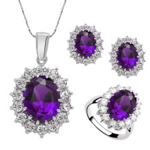 Oval Faux Gem Rhinestone Jewelry Set 3 Pieces