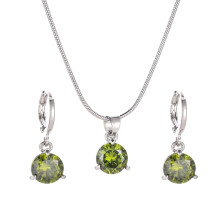 Women's round cubic zirconia jewelry set necklace and hoop