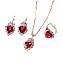 Women's heart-shaped rhinestone jewelry set 3 pcs