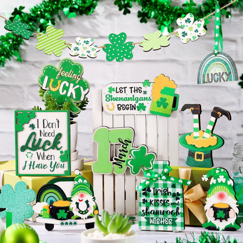 Husfou St. Patrick's Day tiered tray decor set 15 pcs 1