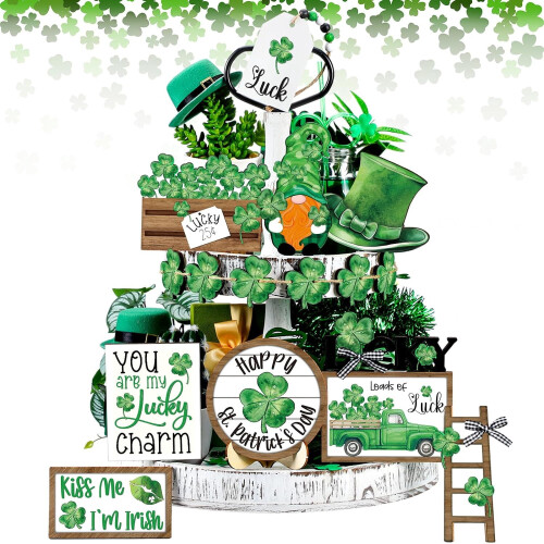 Husfou St. Patrick's Day tiered tray decor set 16 pcs 1