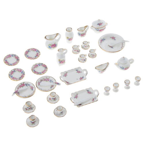 Flowers Porcelain Plate Ceramic Tea Set 40 Pieces 1