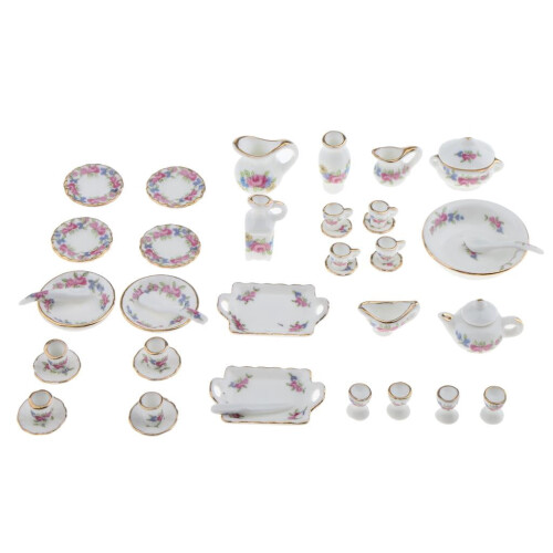 Flowers Porcelain Plate Ceramic Tea Set 40 Pieces 2