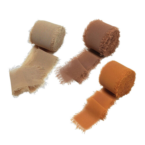 Fringe Chiffon Silk Ribbon Set Brown 3 Rolls 2