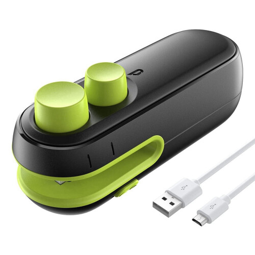 Mini handheld bag sealer, rechargeable, black and green