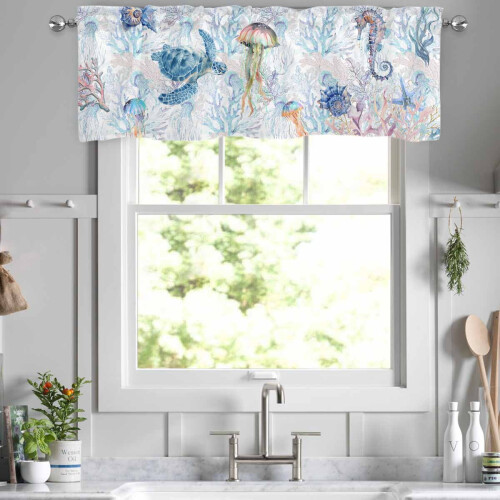 Ocean Coral Valance for Windows 54x18 in Blue