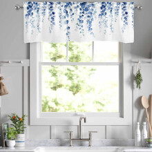 Watercolor Leaves Valance Curtain Blue 1 Panel