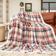 Sherpa throw blanket brown checkered flannel fleece 50x60