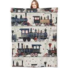 Vintage steam train fleece blanket for kids and home