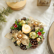 Retro Wooden Christmas Candlestick with Glass Holder