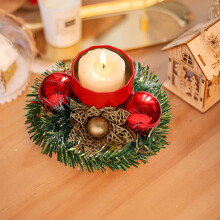 Christmas candlestick with wreath and wooden glass stand