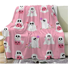 Halloween ghost flannel throw blanket pink 50" x 60"