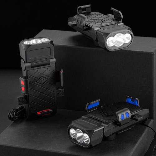 Bicycle Headlight with Phone Mount and Horn Blue