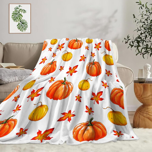 Halloween throw blanket orange leaf design 50x60 inches