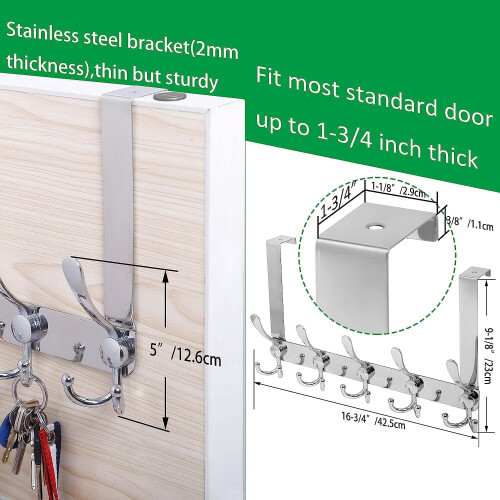 Over the Door Hook Hanger Silver 5-Pack Heavy Duty 1