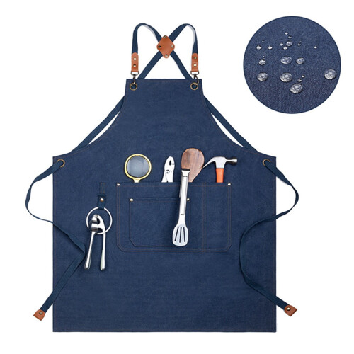 Canvas Kitchen Apron with Back Straps and Large Pockets 1