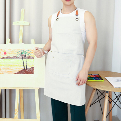 Canvas Kitchen Apron with Back Straps and Large Pockets 2
