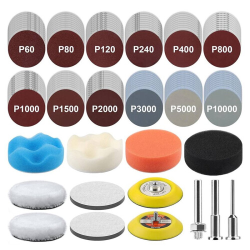 266 Peças 3 Polegadas Lixa Disco Broca Polimento Kit, 60-10000 Grãos Lixa Almofadas de Polimento com Gancho e Laço Discos de Lixa 2