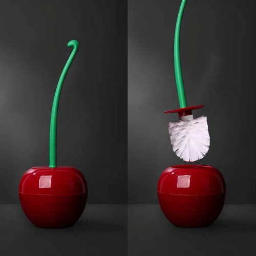Wine Red Cherry-Shaped Toilet Brush Set with Holder 1