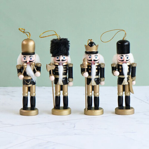 Wooden Soldier Nutcracker Ornament Gold Black Glitter 1