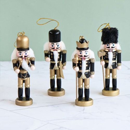 Wooden Soldier Nutcracker Ornament Gold Black Glitter 2