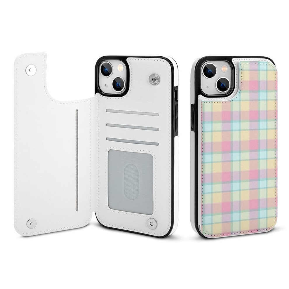 Plaid Wallet Case For Iphone 14 Plus Pu Leather Flip Cover 9370362145956