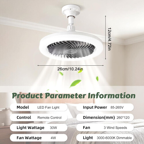 Ceiling Fans with Lights and Remote, 30W E27 Screw in Ceiling Fan Light Bulb 1