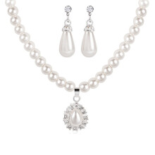 Women's Water Drop Faux Pearl Rhinestone Necklace and