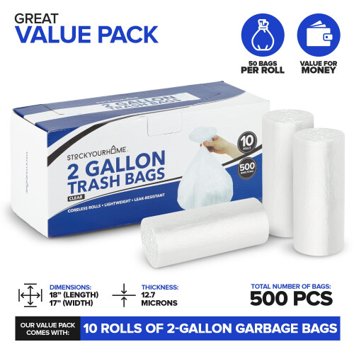 Clear trash bags 2 gallon unscented 500 count 1