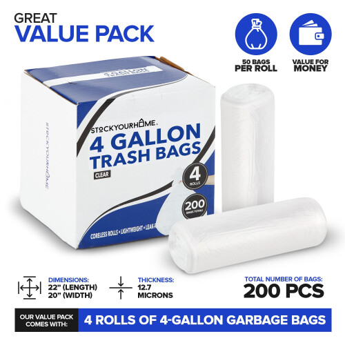 Clear trash bags 4 gallon unscented 200 pack 1