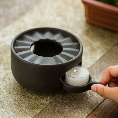 Ceramic teapot warmer with spoon and candle holder black 1