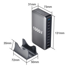 3X Chargeur Rapide de Bureau GaN 1000 W PD3.1 USB Type C 10 pour Téléphones Portables et Tablettes, Prise UE.