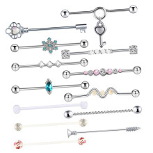 13 stuks piercing oorbelletjes met strass steentjes, industriële stijl, hartvormige en bloemvormige oorbellen, piercing sieraden, cadeau voor dames