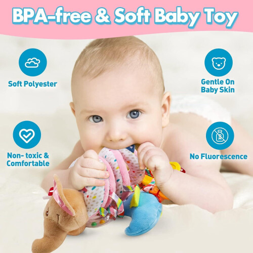 Car Seat Toys for Babies 0-6 Months Teether Squeaker Mirror 1