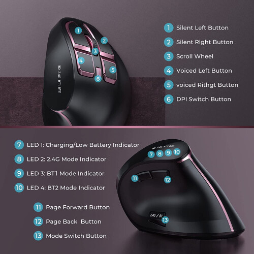 Ergonomic Wireless Vertical Mouse Bluetooth/USB 1pc 1