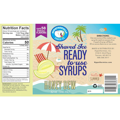 Dew Snow Cone Syrup Quart (32 fl oz) Non-GMO Pure Cane Sugar 1