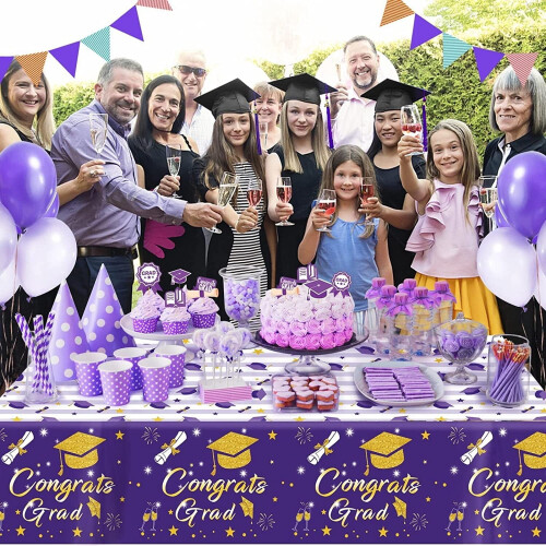 Graduation tablecloth purple gold 54" x 108" 3 pack 2