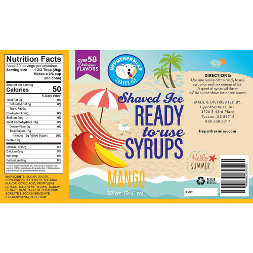 Shaved Ice Syrup Non-GMO Cane Sugar 32 fl oz 1
