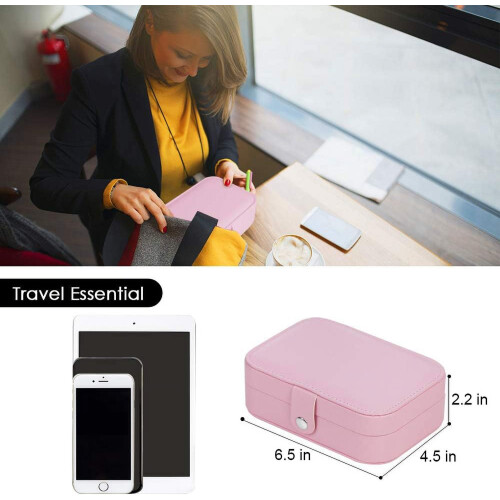 Jewelry Box Leather Travel Case 2-Layer Pink 1